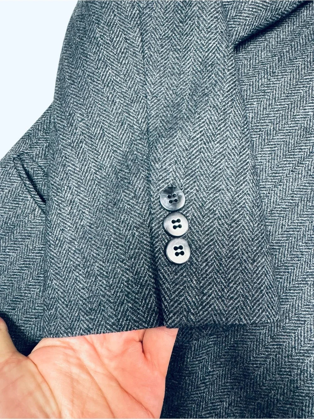Vintage Petrocelli Grey Herringbone Wool Blazer Size 50R